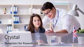  Presentation with language training - PPT layouts enhanced with american flag british flag - teacher explaining to student background and a light gray colored foreground