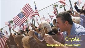  Presentation with diverse people - Audience pleasing PPT layouts consisting of american flag during a rally backdrop and a tawny brown colored foreground