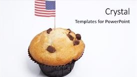  Presentation with cupcake - PPT theme featuring american flag in cupcake on white background background and a sky blue colored foreground