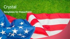  Presentation with american flag - Colorful PPT layouts enhanced with american flag on green grass backdrop and a  colored foreground