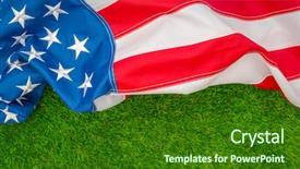  Presentation with american flag - Colorful PPT theme enhanced with american flag on green grass backdrop and a forest green colored foreground