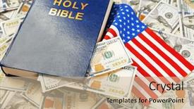  Presentation with holy bible - Slides featuring american flag on money background and a coral colored foreground
