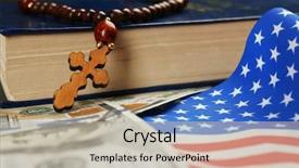  Presentation with rosary - Slide set consisting of american flag on money background and a light gray colored foreground