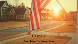  Presentation with residential - Colorful presentation enhanced with american-flag-outside-residential-home backdrop and a gold colored foreground
