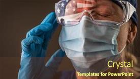  Presentation with medical worker - PPT layouts featuring american-flag-reflecting-on-distressed background and a tawny brown colored foreground