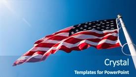  Presentation with american flag waving - Audience pleasing PPT layouts consisting of american flag waving in blue backdrop and a ocean colored foreground