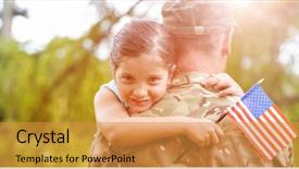  Presentation with african american girl power business - Amazing PPT layouts having american flag while hugging army backdrop and a gold colored foreground