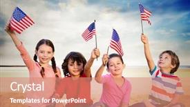  Presentation with serene - Colorful presentation enhanced with american flags against serene beach backdrop and a coral colored foreground