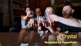  Presentation with friends - Slide deck featuring american food - group of friends sitting background and a tawny brown colored foreground