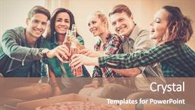  Presentation with ethnic group - Amazing presentation design having american food - group of young multi-ethnic friends backdrop and a coral colored foreground