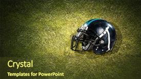  Presentation with american football and helmet on field - Audience pleasing PPT layouts consisting of american football helmet on grass backdrop and a  colored foreground