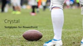  Presentation with football players field - PPT layouts enhanced with american football on the field - defocused players in the background background and a mint green colored foreground