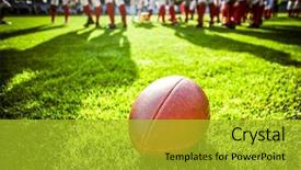  Presentation with football players field - Amazing PPT theme having american football on the field backdrop and a gold colored foreground