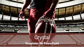  Presentation with football goal post - PPT theme with american football player against rugby goal post in a stadium background and a tawny brown colored foreground