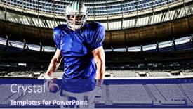  Presentation with football goal post - Slide deck with american-football-player-against-rugby background and a navy blue colored foreground