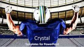  Presentation with football goal post - Audience pleasing slide deck consisting of american-football-player-against-rugby backdrop and a navy blue colored foreground