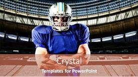  Presentation with football goal post - Slide set consisting of american-football-player-against-rugby background and a coral colored foreground