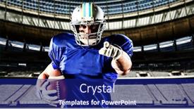  Presentation with football goal post - PPT theme with american-football-player-against-rugby background and a navy blue colored foreground