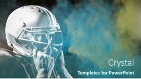 Presentation with color powder - PPT theme consisting of 3d coloured men - american football player against splashing background and a ocean colored foreground