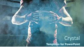  Presentation with color powder - Presentation theme having american football player against splashing of yellow color powder background and a ocean colored foreground