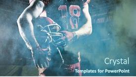  Presentation with color powder - Audience pleasing presentation design consisting of american football player against splashing of yellow color powder backdrop and a ocean colored foreground