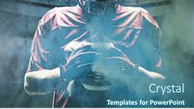  Presentation with color powder - Presentation featuring american football player against splashing of yellow color powder background and a ocean colored foreground