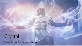 Presentation with football lights - Slide set having american football player celebrating background and a light blue colored foreground