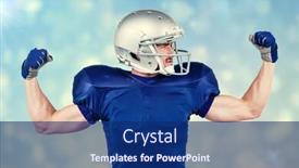  Presentation with football blue - Beautiful PPT layouts featuring american football player flexing muscles against blue abstract light spot design backdrop and a navy blue colored foreground