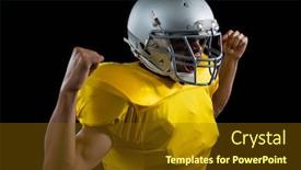  Presentation with flexing - Audience pleasing PPT theme consisting of american football player flexing his muscles against a black background backdrop and a tawny brown colored foreground