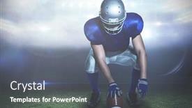  Presentation with ball sports - Presentation design featuring american football player holding ball while crouching against sports pitch background and a dark gray colored foreground