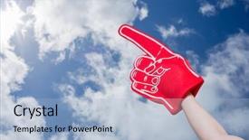  Presentation with football blue - Amazing theme having american football player holding supporter foam hand against bright blue sky with clouds backdrop and a light blue colored foreground