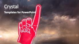  Presentation with gloomy - Theme with american football player holding supporter foam hand against gloomy sky background and a dark gray colored foreground