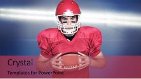  Presentation with spotlight - Presentation theme featuring american football player holding a ball against spotlight background and a red colored foreground