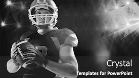  Presentation with rugby - Theme enhanced with american football player in helmet holding rugby ball against black background background and a dark gray colored foreground