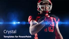  Presentation with rugby - Theme enhanced with american football player in helmet holding rugby ball against black background background and a navy blue colored foreground