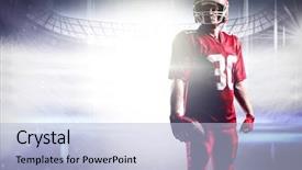  Presentation with american football and helmet on field - PPT theme having american football player in helmet background and a light blue colored foreground