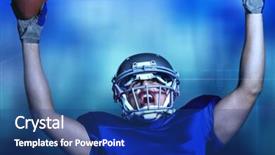  Presentation with football blue - Colorful presentation design enhanced with american football player in uniform cheering against blue glowing background backdrop and a ocean colored foreground