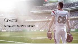  Presentation with football lights - Amazing PPT theme having american football player isolated on big modern stadium field with lights and flares backdrop and a light gray colored foreground