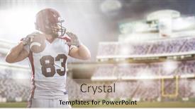  Presentation with football lights - Audience pleasing PPT theme consisting of american football player isolated on big modern stadium field with lights and flares backdrop and a mint green colored foreground