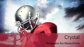  Presentation with spotlight - Beautiful slide deck featuring american football player looking down against spotlight in sky backdrop and a red colored foreground