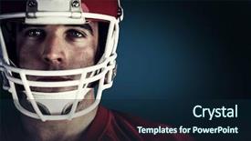  Presentation with football blue - Amazing PPT theme having american football player looking at camera against blue background with vignette backdrop and a navy blue colored foreground