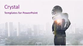  Presentation with american football and helmet on field - Slides enhanced with american football player mixed media background and a sky blue colored foreground