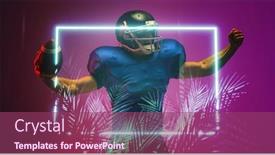  Presentation with football competition - PPT theme enhanced with american-football-player-raising-arms background and a violet colored foreground