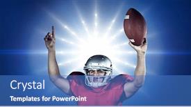  Presentation with spotlight - Presentation design featuring american football player with arms raised holding ball against spotlight background and a teal colored foreground