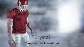  Presentation with spotlight - PPT theme having american football player with ball against spotlight in the sky background and a light blue colored foreground