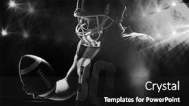  Presentation with rugby - Audience pleasing slides consisting of american football player with helmat looking at rugby ball against black background backdrop and a dark gray colored foreground