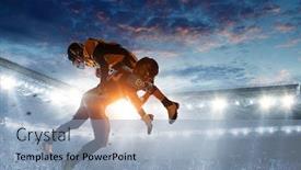  Presentation with american football - Theme having american-football-players-mixed-media background and a light blue colored foreground