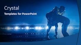  Presentation with football stadium - PPT theme featuring american football players on stadium in action background and a navy blue colored foreground