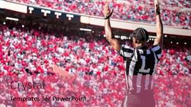  Presentation with referee - PPT theme featuring american-football-referee-official-signals background and a coral colored foreground