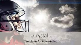  Presentation with spotlight - Audience pleasing slide set consisting of american footballer looking up against spotlight in sky backdrop and a light gray colored foreground